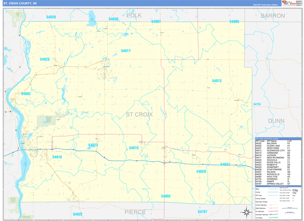 St. Croix County, WI Carrier Route Wall Map